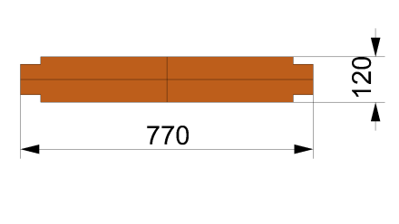 4.3.13 Dřevěný trámek MR1.1 Dubový trámec 120x40-770 mm se volně vkládá mezi podélníky MR1 a slouží jako podpora mostovkových dílců. Obr. 18:Dřevěný trámek MR1.1, půdorys, axonometrický pohled 4.3.14 Spojovací materiál Dolní pasy DP1 i horní pasy HP1 jsou s rámy R1, R2 spojeny čepy Ø 35 z materiálové kvality 8.