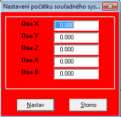 Nastavení počátku Souřadnice zapsané v tomto okně se přepíší do