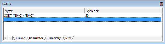 Parametrický kalkulátor Menu Zobrazit Ladění Kalkulátor