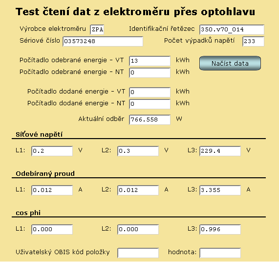 V následujícím příkladu je funkční blok fbelectricitymeterreader použit pro načtení údajů z elektroměru. Načtené údaje budou zveřejněny na web stránce.