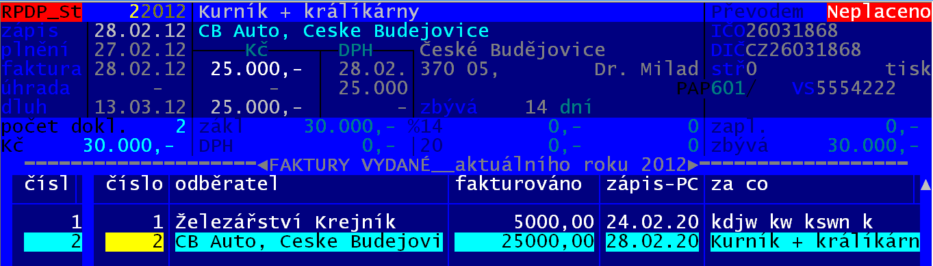 RPDP u faktury vydané Podobně, jako u FP, je to se zápisem potřebných údajů i u faktury vydané. Zadané údaje se následně využijí pro generování správného účetního dokladu, ale i pro tisk FV.