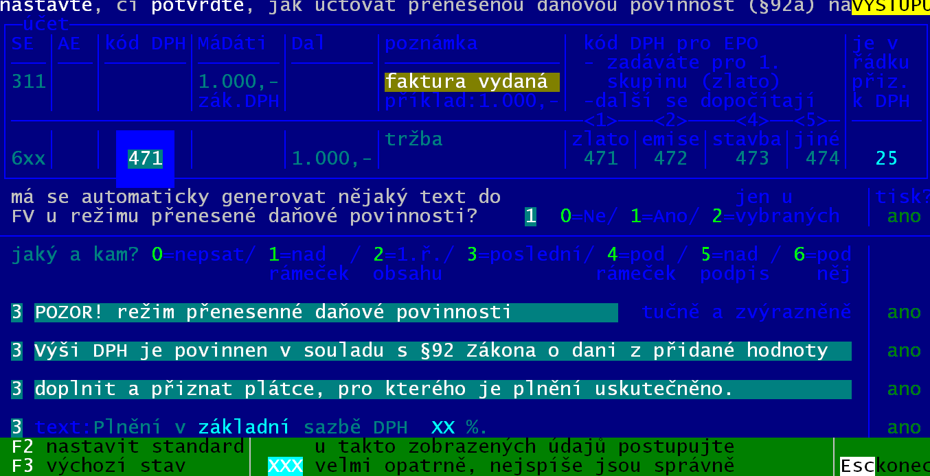 Účtování RPDP pro fakturu vydanou je výrazně jednodušší. Uvádí se jen kód DPH. A opět jako u FP i zde platí, že kód DPH je správný pro letošní rok.