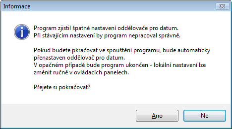 Špatné nastavení oddělovače pro datum Program: Veškeré programy firmy INISOFT s.r.o. Vypracoval: Lukáš Grill Datum revize: 21.8.