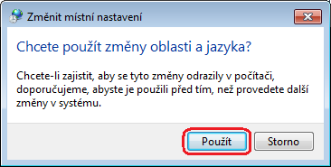 8) Vraťte se zpět na okno Oblast a jazyk, přepněte se na záložku