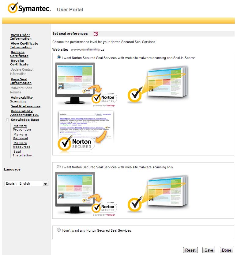 Symantec Seal-in-Search Funkce Symantec Seal-in-Search umožňuje zobrazit známý symbol Norton Secured Seal vedle zabezpečeného webu ve výsledcích vyhledávání.