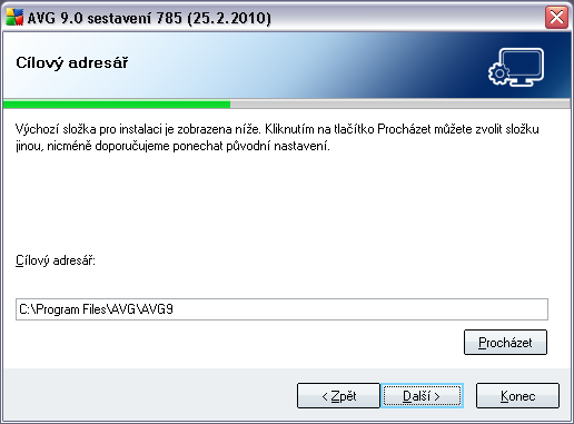 V instalaci pokračujte stiskem tlačítka Další. Pokud jste v předchozím kroku zvolili standardní instalaci, přejdete rovnou do dialogu AVG Security Toolbar.