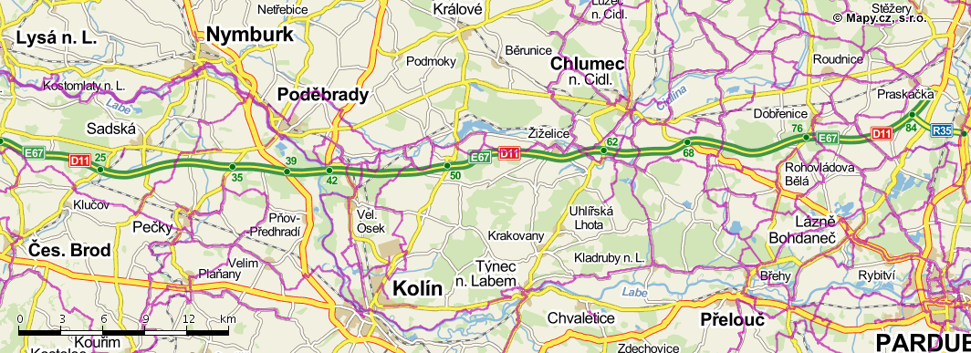 Mapa č. 5: Značené cyklotrasy v území MAS Cyklotrasy procházející územím MAS: a) Cyklotrasy 1. třídy Vrchlabí - Hostinné - Dvůr Králové n. L.
