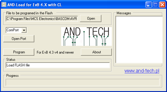 Spolupráce kitu EvB 5.1 a vývojového prostředí BASCOM Stáhněte si poslední verzi AND Load v3.2 s CL rozšířením na adrese http://and-tech.pl/evb4.3/and Load.