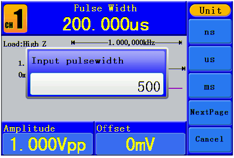 Obrázek 5-8: Uživatelské rozhraní signálu Pulse Vysvětlení pojmu Pulse width (šířka pulzu): jsou dva druhy šířky pulzu - pozitivní a negativní.