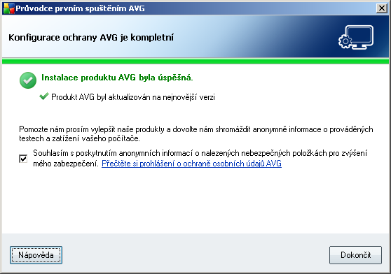 4.11. Konfigurace ochrany AVG je kompletní Konfigurace vašeho AVG 9.0 File Server je nyní nastavena k optimálnímu výkonu.