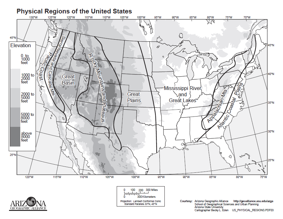 4.6 Vymezení geografických oblastí podle Arizona Geographic Alliance Arizona Geographic Alliance, neboli AzGA, byla zaloţena v roce 1992 jako součást národní sítě státních geografických aliancí