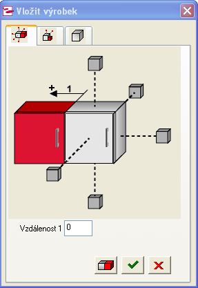 Zobrazí se dialog, který se potvrdí zeleným háčkem. Nábytek bude vložený vedle rohové skříně. Další dolní skříňka se vloží stejným postupem.