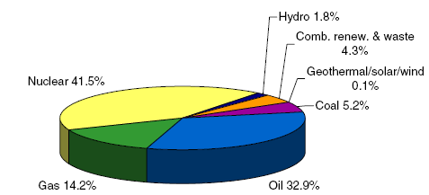 0,1 % váhy sirného obsahu/1000 litrů minerálních olejů a 3,22 Euro/1000 kg pevných a plynných paliv. Nizozemí Ropa činí 39,7 % a zemní plyn 45,3 % TPES.