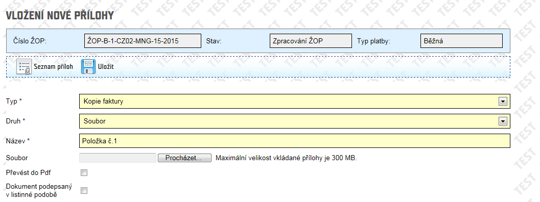 KP vybere Typ dokumentu a Druh dokumentu z nabídky Do názvu KP vepíše název položky popř.