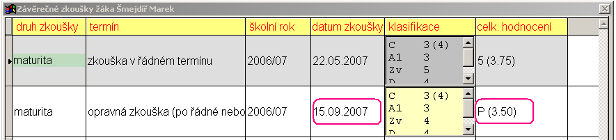 Nejlépe mohou být tito žáci zavedeni pomoci importu z DBF souboru (jejich data jsou v převážné většině shodná s daty z části 01 včetně data a kódu zahájení).