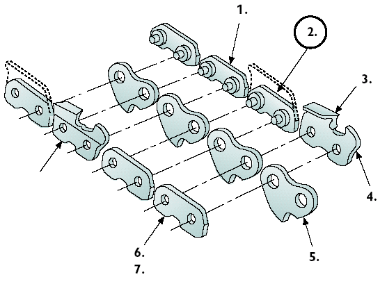 Konstrukce pilového řetězu s překlenovacím