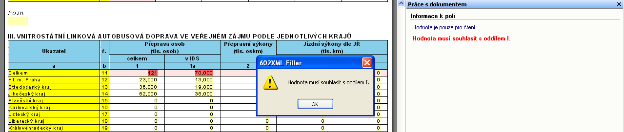 Město - z rozbalovacího seznamu, si lze navolit požadované město. Ve výkazu jsou nastaveny logické kontroly, na to, aby hodnoty z toho nemohly být větší než celkem.