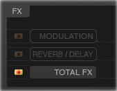 Efekty podrobněji Sekce Total FX 51 Sekce Total FX Zde můžete nastavit finální limiter a vložit je za kabinet, modulační efekty a reverb/delay.