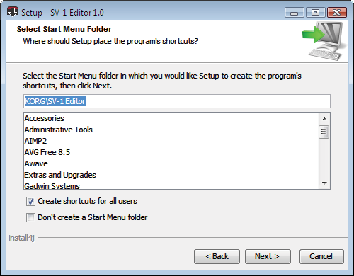 8 Instalace software Instalace SV-1 Editoru 3. Objeví se dialog, ve kterém určíte cílovou složku pro aplikaci SV-1 Editoru.