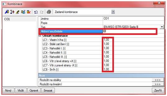 Od verze Scia Engineer 2011 může uživatel změnit součinitel 1,0 jednotlivým zatěžovacím stavům.