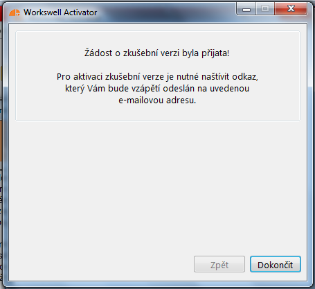 4) Odesílání uživatelských informací na licenční server Workswell 5) Úspěšné