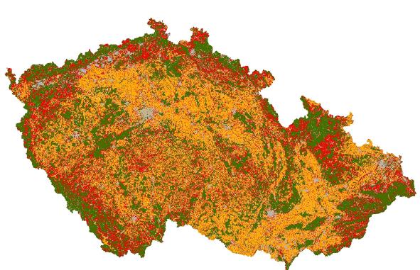 2013) Mapa prostorové distribuce agregovaných hodnot ES v ČR Celkový
