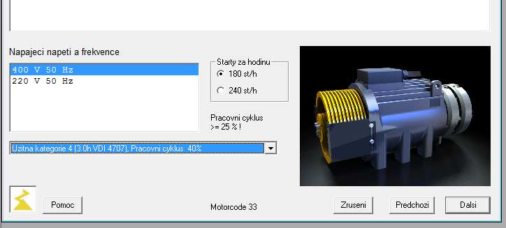 ZETALIFT - výpočtový program / výběr motoru Užitná