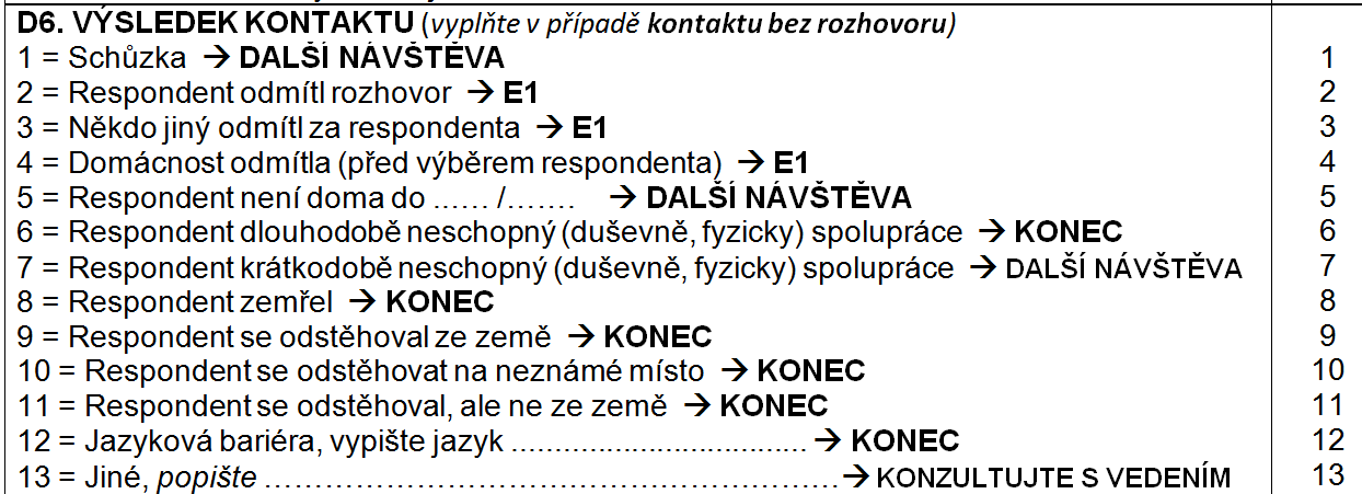 Upřesnění kontaktů bez rozhovoru bezpodmínečně vyplnit U KAŽDÉ NÁVŠTĚVY, KDE