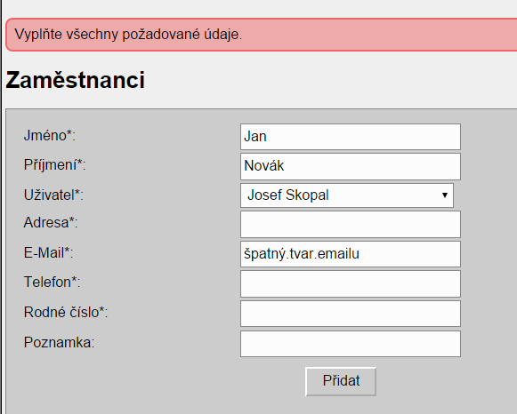 označené * jsou povinné a je potřeba je vyplnit, všechny ostatní údaje jsou volitelné a příslušné pole může zůstat prázdné.