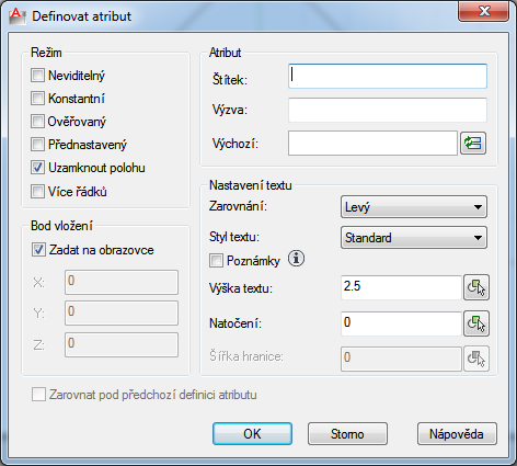 Editovat existující blok lze příkazem EDBLOK (_BEDIT) v tomto editoru lze definovat atributy bloku.