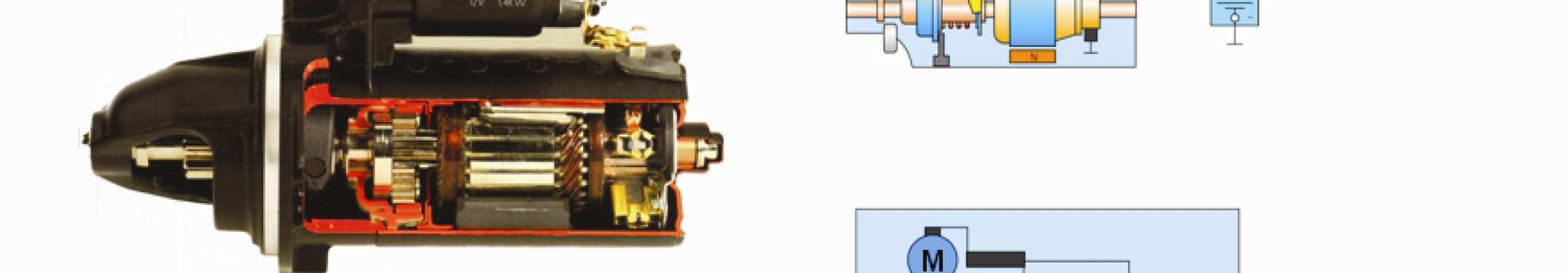 Motor startéru solenoid motor startéru Schéma motoru startéru a elektrické spojení Systém startování přeměňuje elektrickou energii z akumulátoru na mechanickou energii, která otáčí motorem a umožňuje