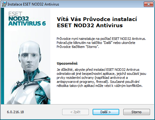 Instalace ESET NOD32 Antivirus obsahuje komponenty, které nemusí být kompatibilní s ostatními antivirovými produkty nainstalovanými na počítači.