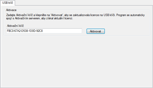 2.4 Upgrade licence na USB klíči (reaktivace) Aby bylo možné pracovat s lokální licencí na USB klíči, musí být ve Správci licencí zobrazena karta USB klíč (licenční USB klíč musí být dostupný před