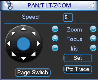 2.5.2 PTZ použití Ovládání PTZ vyvoláte kliknutím pravým tlačítkem myši nebo tlačítkem Fn.