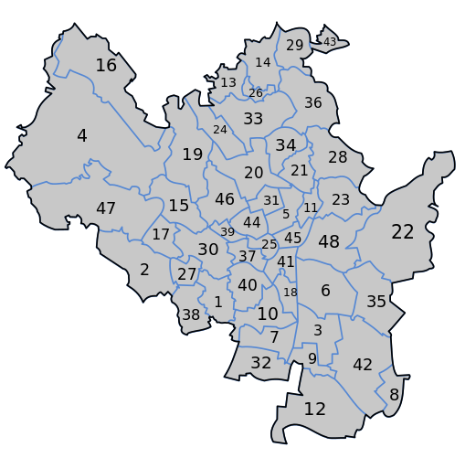 8. Dvorska 24. Medlánky 40. Štýřice 9. Holásky 25. Město Brno 41. Trnitá 10. Horní Heršpice 26. Mokrá Hora 42. Tuřany 11. Husovice 27. Nový Lískovec 43. Útěchov u Brna 12. Chrlice 28. Obřany 44.