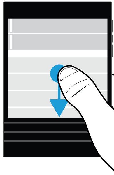 Aplikace BlackBerry Hub a e-mail Přechod na další nebo předchozí zprávu 1. Ve zprávě pomalu posuňte prstem od levého okraje zprávy k pravému a zobrazte tak seznam zpráv. 2.