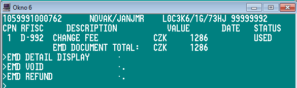 Zobrazení EMD vstupem: EMDL EMDD1 (zobrazení EMD číslo 1) Zrušení VOID EMD EMD lze zrušit (voidovat) pouze v den vystavení 1.