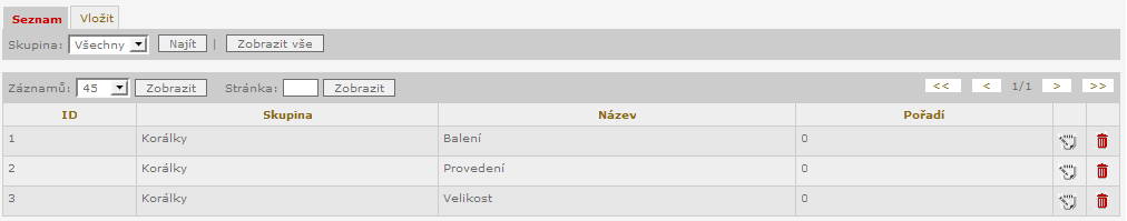 vkládáte novou hodnotu pouze k jednomu parametru, který je využíván ve více skupinách produktových parametrů.