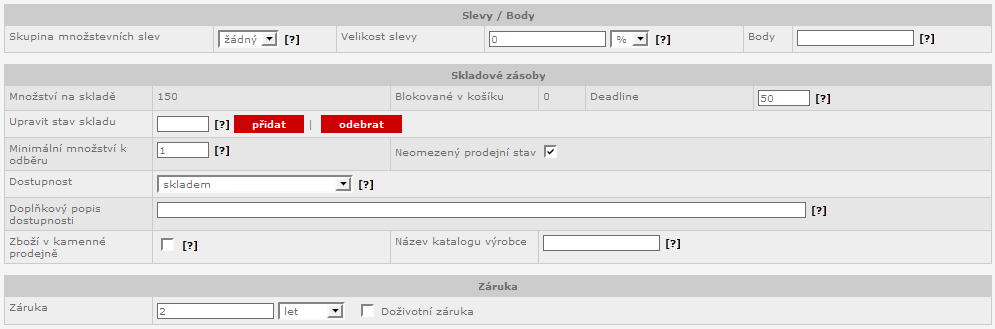 Deadline pokud počet kusů skladem klesne pod zde uvedené číslo, budete na úvodní stránce administrace upozorněni na potřebu doplnění zboží.