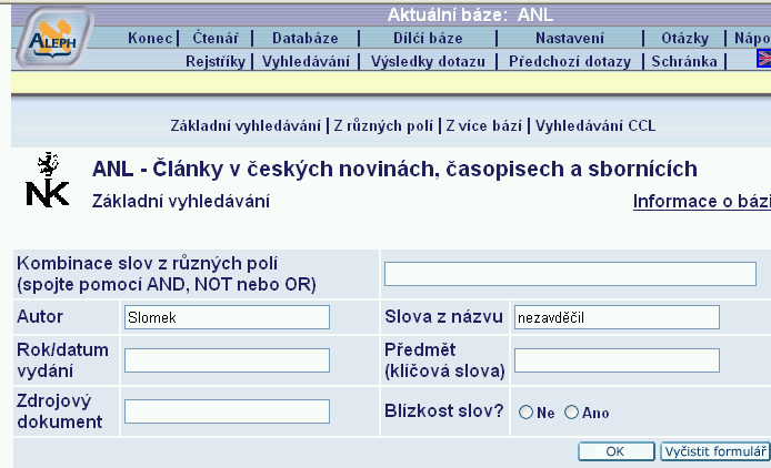 Příloha F 1 : Báze ANL v NKČR (ALEPHU), JIB CASLIN a ANL/ANL FULL, ČNB- vývoj báze ANL od UNIMARCu k MARCu 21 a aplikaci konspektu pro zapojení do oborových informačních bran Prezentace báze ANL