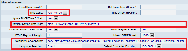 6 Návod k instalaci Cisco Spaxxx 6. Nastavení času - NTP serveru Vyberte záložku System a v ní nastavíte položky Primary NTP Server: na hodnotu ntp1.ha-vel.cz a Secondary NTP Server: na hodnotu ntp.