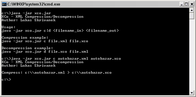 Demonstrační aplikace XCo Aplikace určená ke kompresi a dekompresi XML souboru.