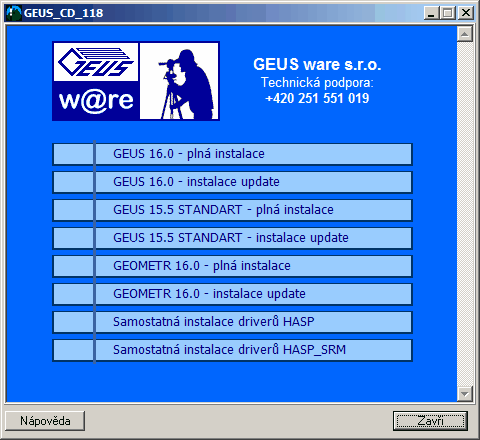 8 Geometr 16 2 Instalace programu V následujících kapitolách najdete podrobný popis všech variant instalace programu GEOMETR. 2.1 Instalační CD Na jednom distribučním CD jsou nahrány všechny programy, které naše firma dodává.