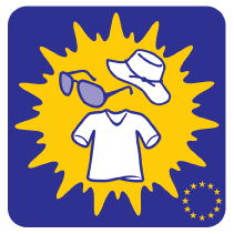 Sunscreen products piktogramy Vyvarujte se slunečnímu záření v době poledne.