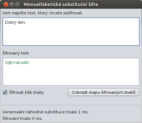 6.2 Uživatelské rozhraní monoalfabetické substituční šifry s náhodnou transformací Obrázek č.