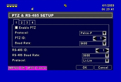 000. Standardně 80. 3.6. PTZ & RS-485 DVR-461 umožňuje uživatelům ovládat PTZ kamery a jejich funkce prostřednictvím sběrnice RS-485.