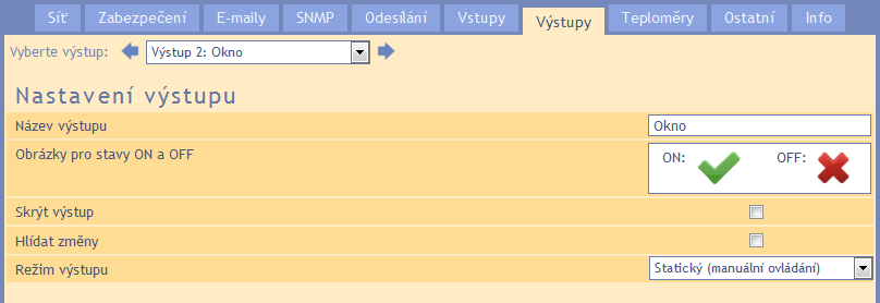 Quido ETH V ý s t u p y Kompletní nastavení přímo související s každým výstupem. Číslo výstupu se vybírá v horní části okna pomocí šipek nebo v rozbalovacím seznamu. Název výstupu obr.