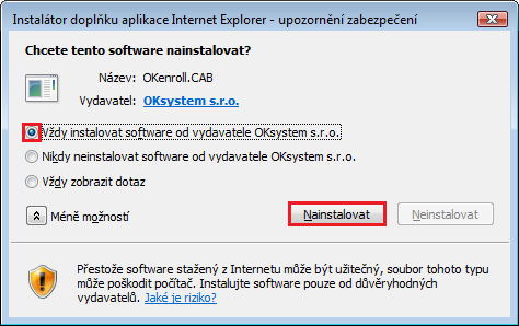 Obrázek 3 Obrázek 4 2.2 Nastavení důvěryhodného serveru Pro správné fungování aplikace je nutné přidat adresu https://pki.mpsv.cz mezi důvěryhodné servery v nastavení Internet Exploreru.