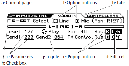 Čelní a zadní panel Položky na displeji Pedály ASSIGNABLE PEDAL jack Volitelný EXP-2 (nožní kontroler) nebo XVP-10 (expression pedál) lze zapojit do tohoto jacku.