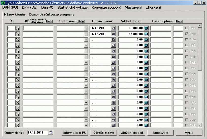 4. Výpis sestav pro DPH z daňové evidence Pro výpis standardních tiskových sestav pro potřeby DPH je možno použít příslušné funkce programového modulu pro vedení daňové evidence (programový modul